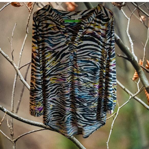 Dana Buchman medium long sleeve multi color polyester blend stretch woman's top - Picture 1 of 1